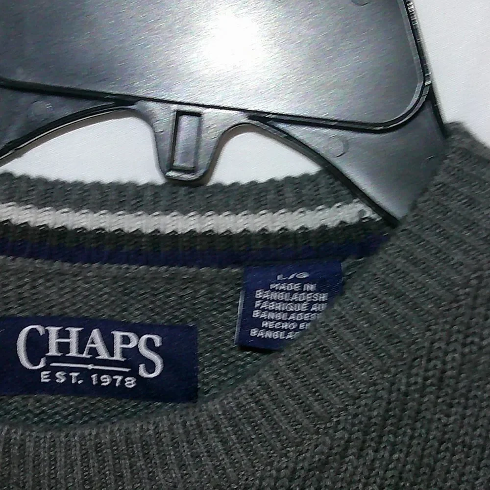 Chaps Classic Grey Crew Neck Knit Sweater Casual Comfort Cotton‎ Blend